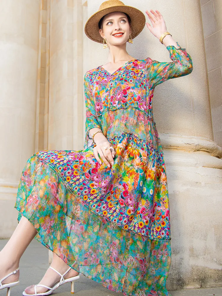 High Quality Summer 2024 Beach Boho Vintage Print Silk V Neck Dress Elegant Party Robe Designer Vestidos Loose Midi Dresses
High Quality Summer 2024 Beach Boho Vintage Print Silk V Neck Dress Elegant Party Robe Designer Vestidos Loose Midi Dresses
