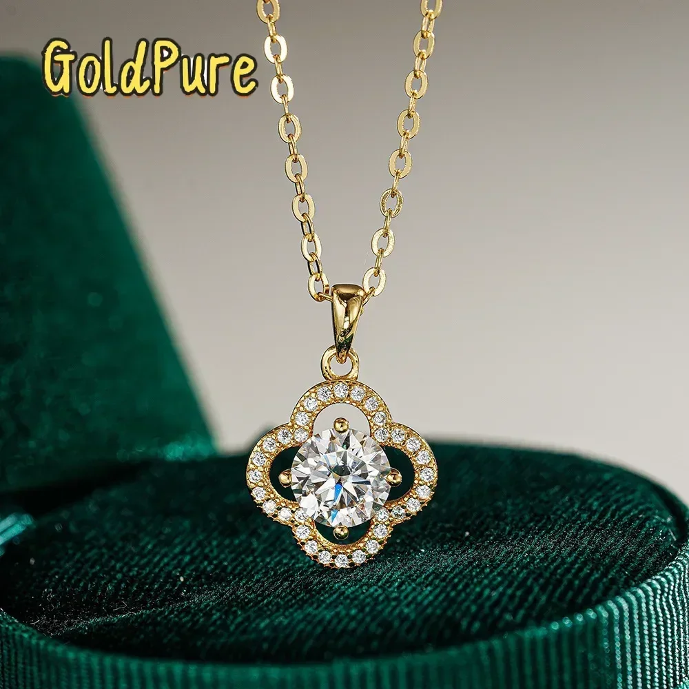Золотая подвеска Goldpure Luxury из 100% настоящего 18-каратного золота в форме клевера с муассанитом, цепочка на ключицу, женское ожерелье
Золотая подвеска Goldpure Luxury из 100% настоящего 18-каратного золота в форме клевера с муассанитом, цепочка на ключицу, женское ожерелье