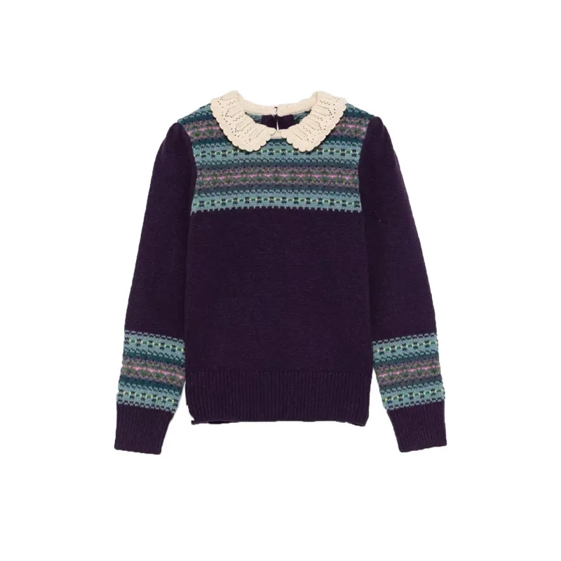 Girls' Fair Isle Knit Sweater with Lace Peter Pan Collar Retro Colorful Pattern Pullover for Toddlers
Girls' Fair Isle Knit Sweater with Lace Peter Pan Collar Retro Colorful Pattern Pullover for Toddlers