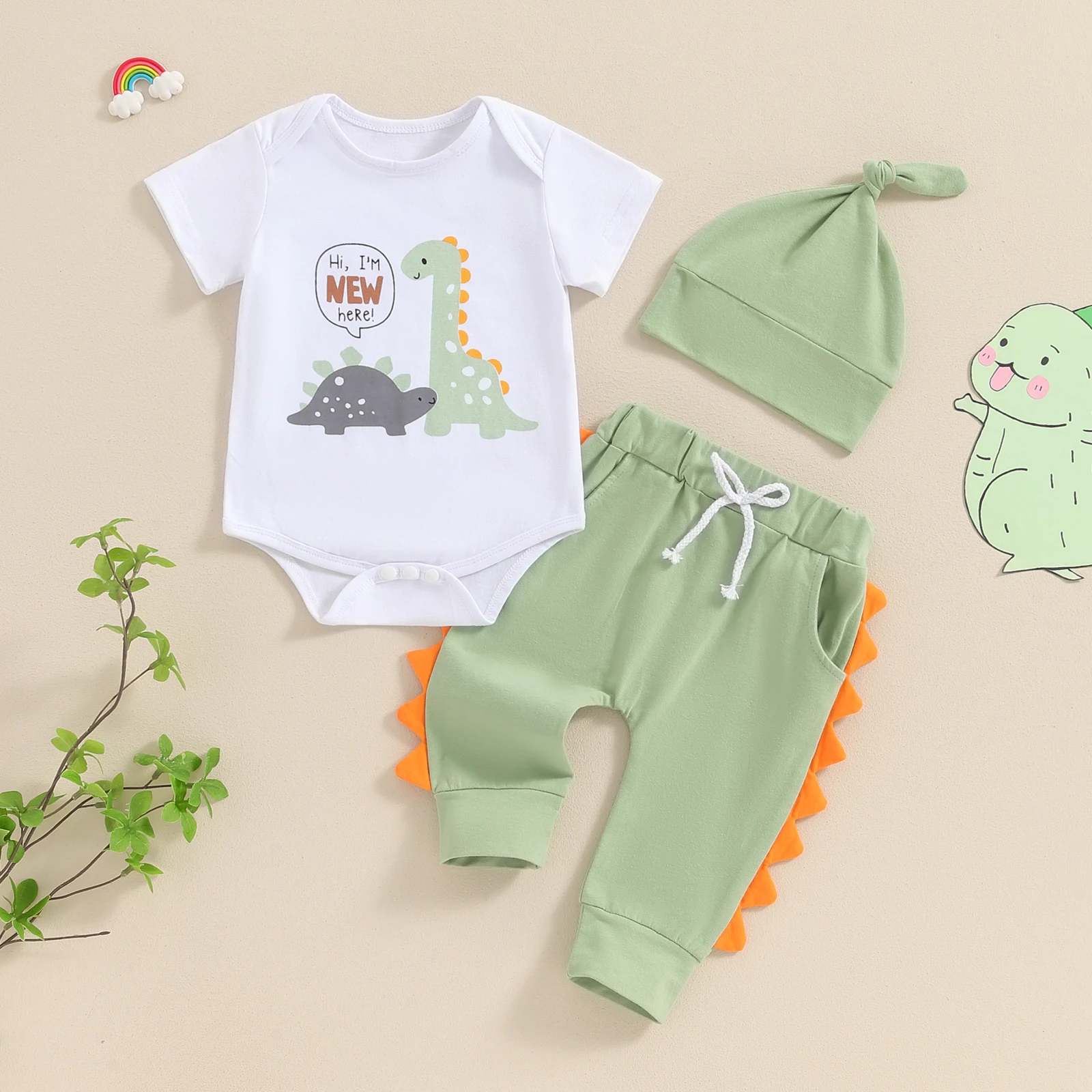 Cute Baby Boy Summer Outfit Dinosaur Print Short Sleeves Romper Elastic Pants Beanies Hat Set 3 Piece Boys Clothes Set
Cute Baby Boy Summer Outfit Dinosaur Print Short Sleeves Romper Elastic Pants Beanies Hat Set 3 Piece Boys Clothes Set