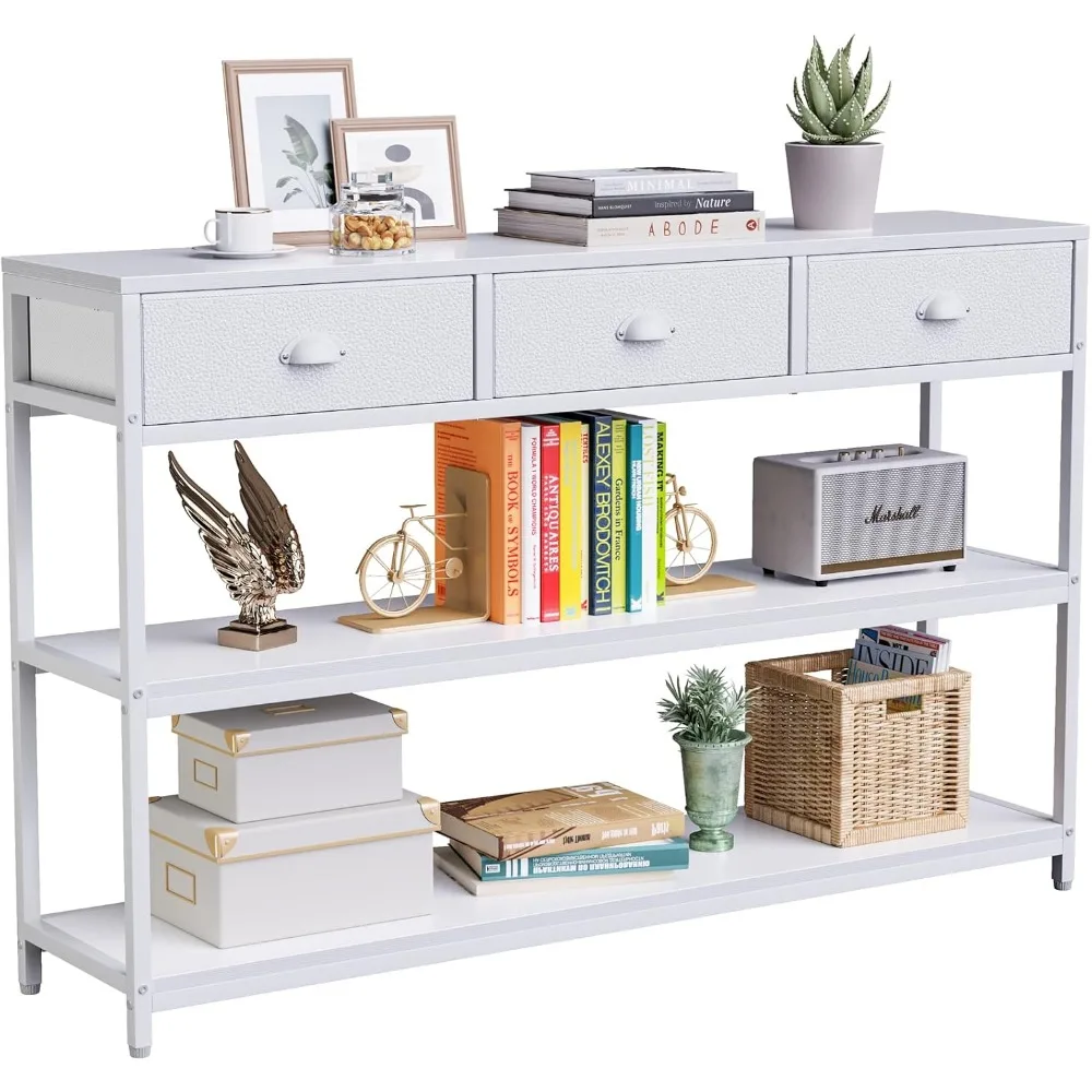 White Long 47" Console Sofa Table with 3 Drawers, Entryway Table with 3-Tier Storage Shelves, Display Shelf for Entry Way, Hall 
White Long 47" Console Sofa Table with 3 Drawers, Entryway Table with 3-Tier Storage Shelves, Display Shelf for Entry Way, Hall