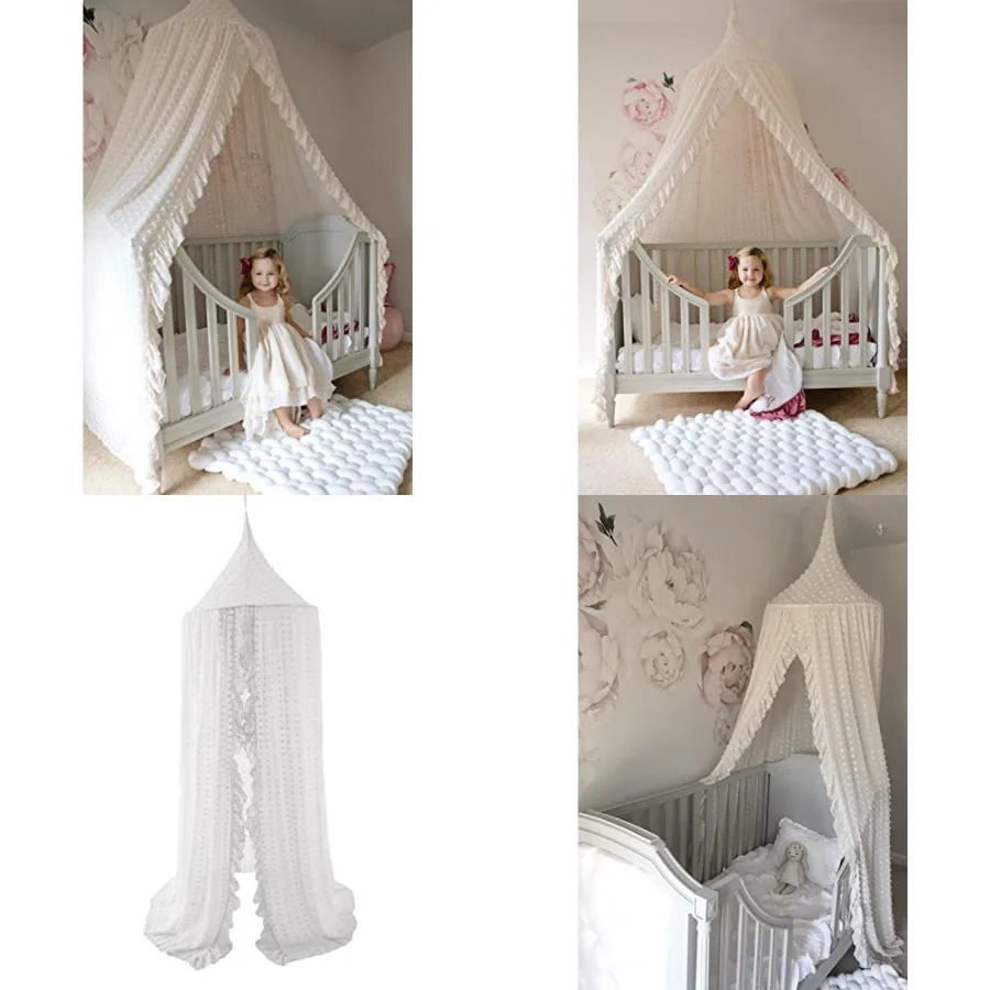 Elegant Bed Canopy - Lace Chiffon Netting with Pom Pom, Princess Girls Fairy Dream Tent, Nursery Room Baby Crib Hanging Curtain
Elegant Bed Canopy - Lace Chiffon Netting with Pom Pom, Princess Girls Fairy Dream Tent, Nursery Room Baby Crib Hanging Curtain