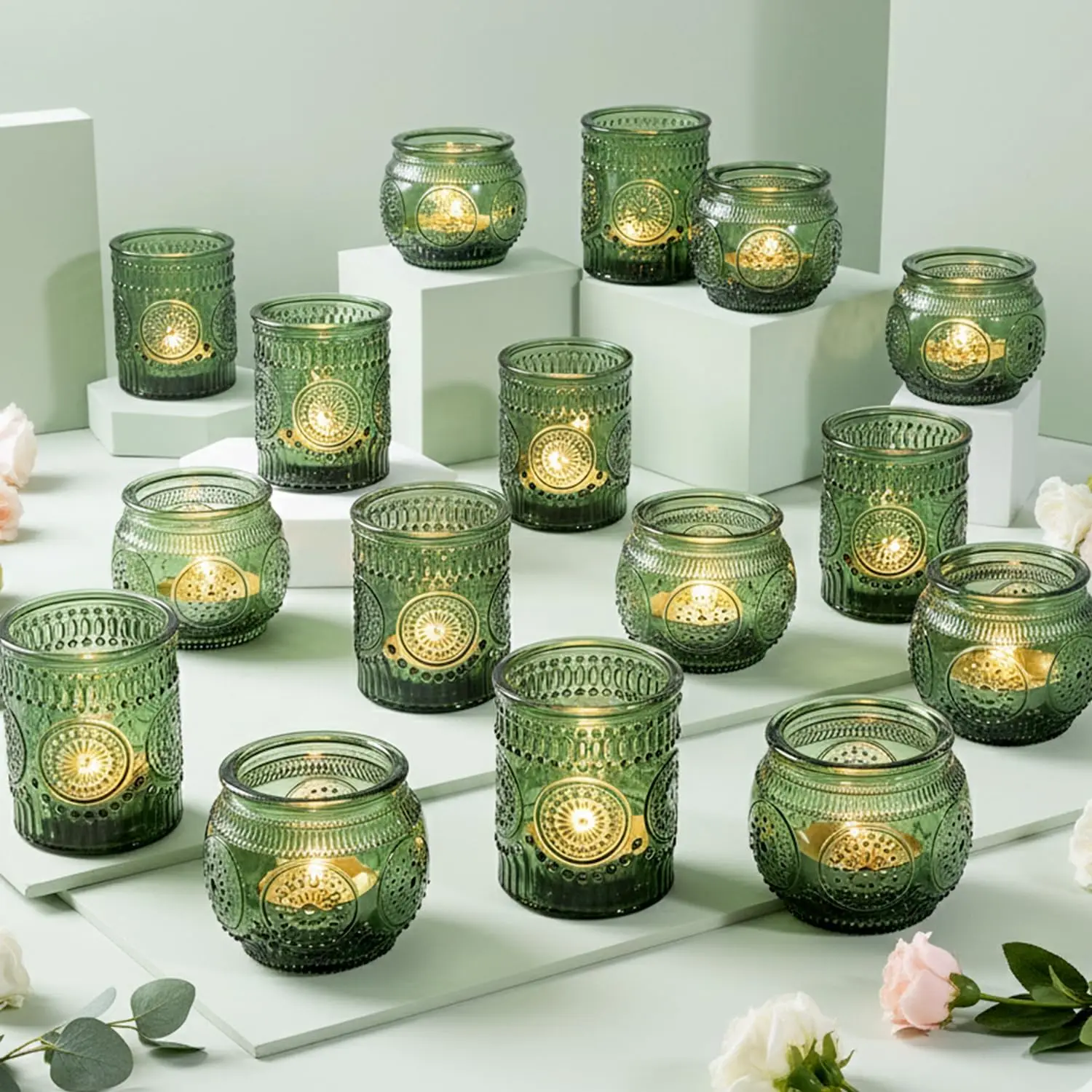 36 Green Candle Holders Bulk for Wedding Centerpieces - Glass Tea Light Holders for Vintage Decor
36 Green Candle Holders Bulk for Wedding Centerpieces - Glass Tea Light Holders for Vintage Decor