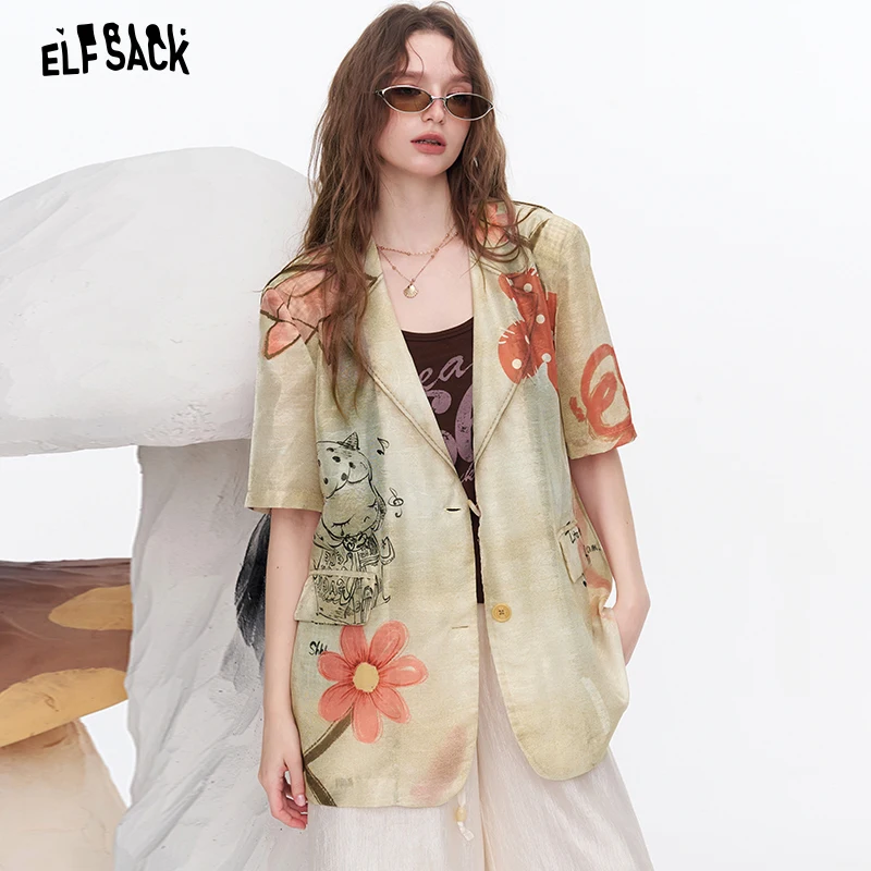 ELFSACK Floral Print Short-Sleeve Blazer, Vintage Sheer Linen Blend Suit Jacket, Y2K Casual Lightweight Summer Blazer
ELFSACK Floral Print Short-Sleeve Blazer, Vintage Sheer Linen Blend Suit Jacket, Y2K Casual Lightweight Summer Blazer