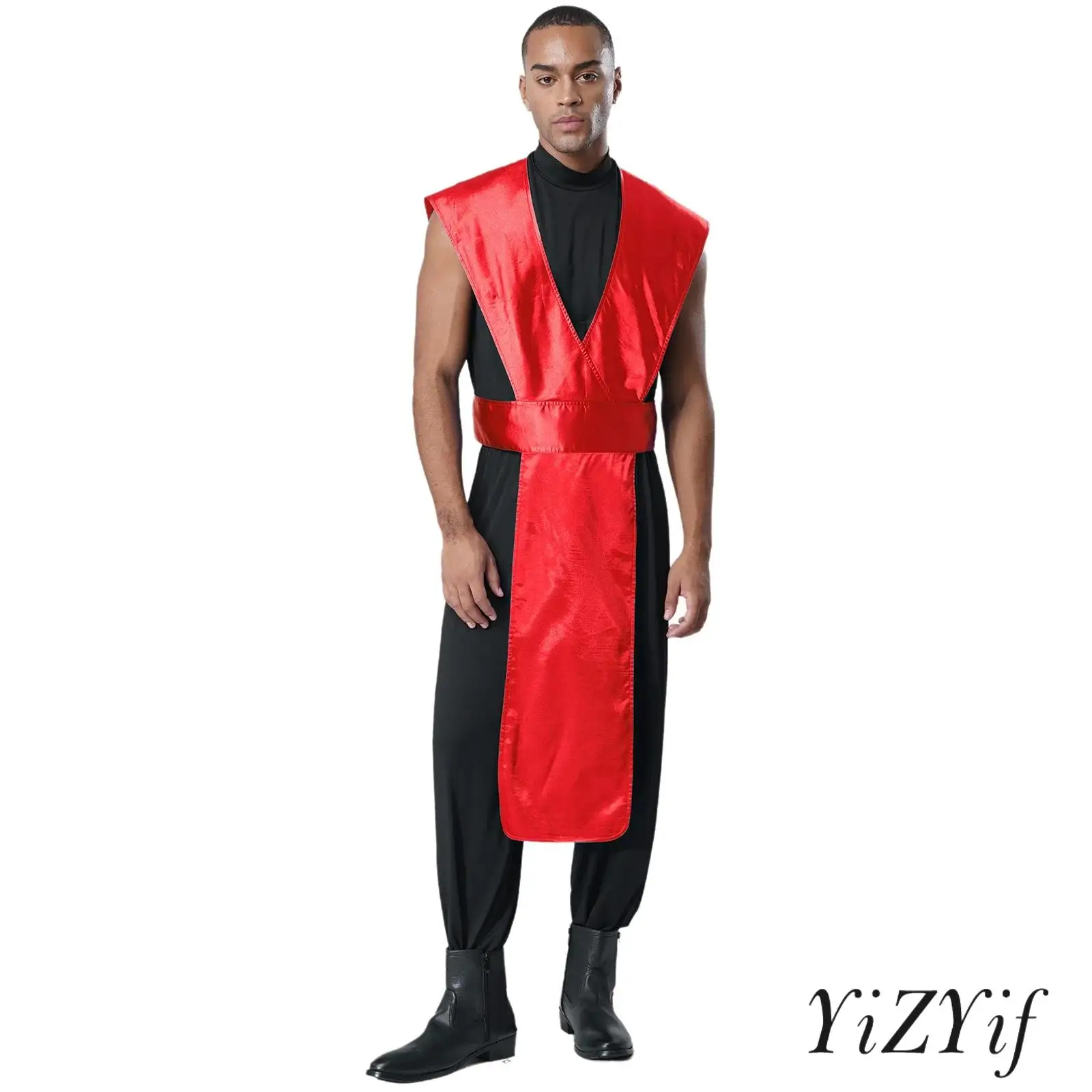 Adult Men Fighter Gladiator Cosplay Halloween Costume Mock Neck Sleeveless Back Invisible Zipper Jumpsuit with Satin Cover-up
Adult Men Fighter Gladiator Cosplay Halloween Costume Mock Neck Sleeveless Back Invisible Zipper Jumpsuit with Satin Cover-up