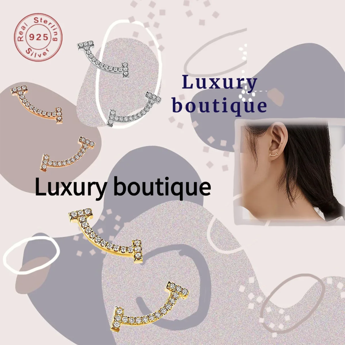 S925 sterling silver earrings with diamond studded smile design for ladies, luxurious and noble OL style couple holiday gift
S925 sterling silver earrings with diamond studded smile design for ladies, luxurious and noble OL style couple holiday gift