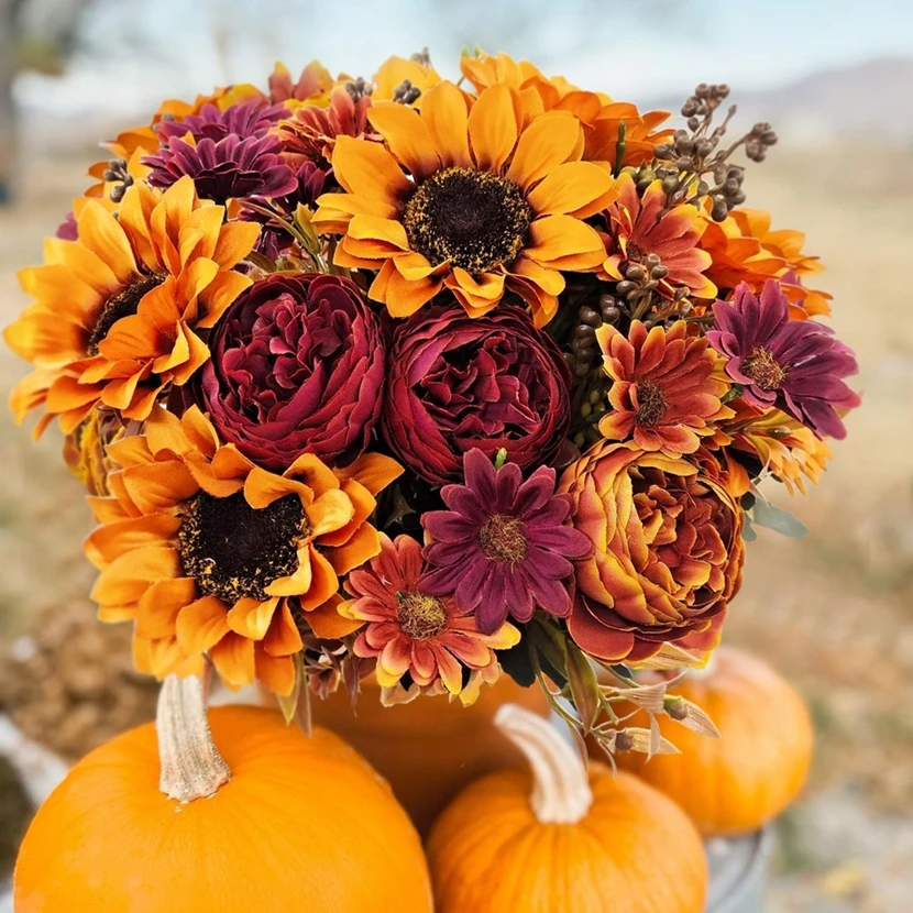 Artificial Flowers Silk Sunflowers Festival Wreath Wedding Bridal Bouquets Home Room Arrangement Vase Window Sill Decor Hot Sale 
Artificial Flowers Silk Sunflowers Festival Wreath Wedding Bridal Bouquets Home Room Arrangement Vase Window Sill Decor Hot Sale