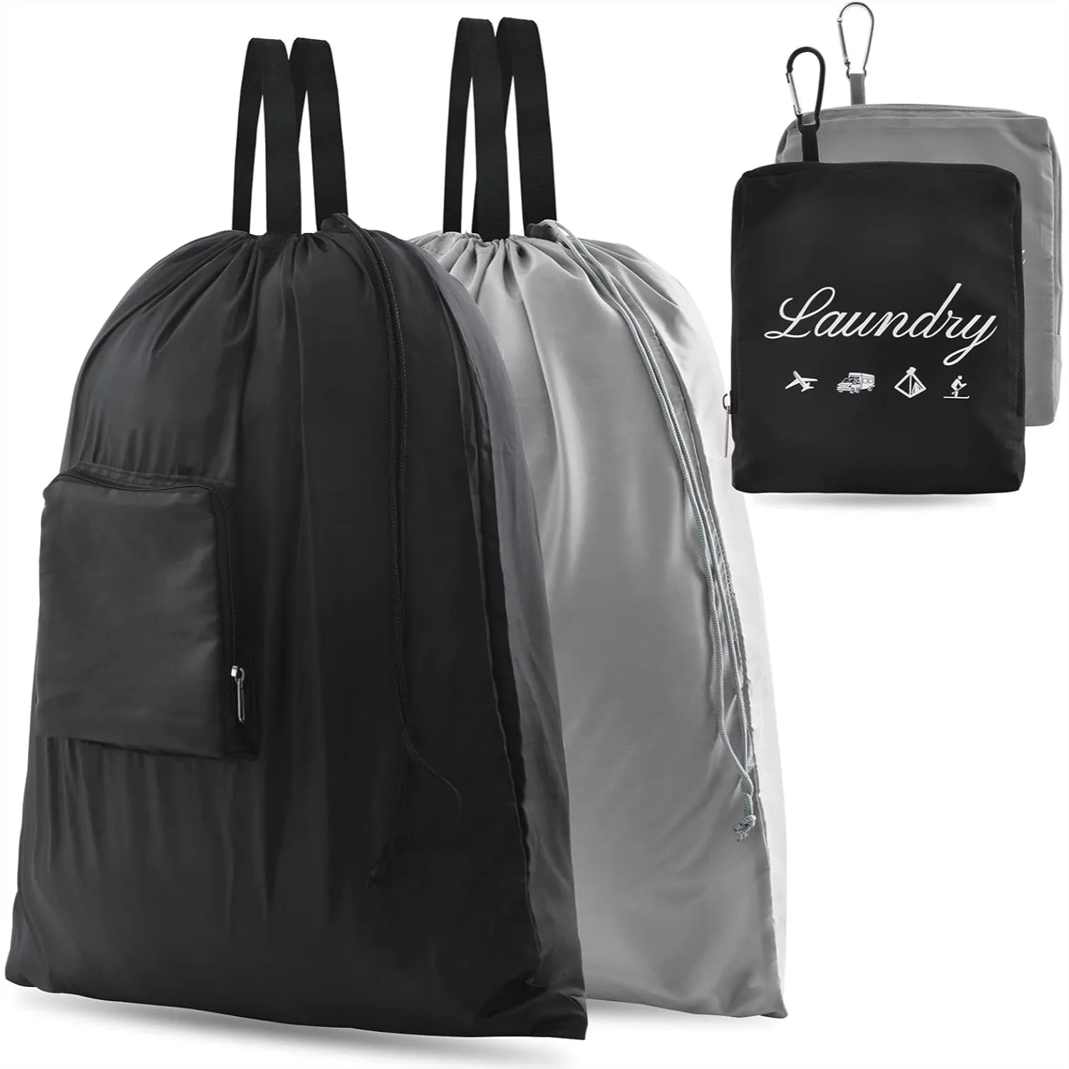2 Pack Travel Laundry Bags with Handles and Carabiner for Camping, Gym, Dorm - 24x21 inch
2 Pack Travel Laundry Bags with Handles and Carabiner for Camping, Gym, Dorm - 24x21 inch