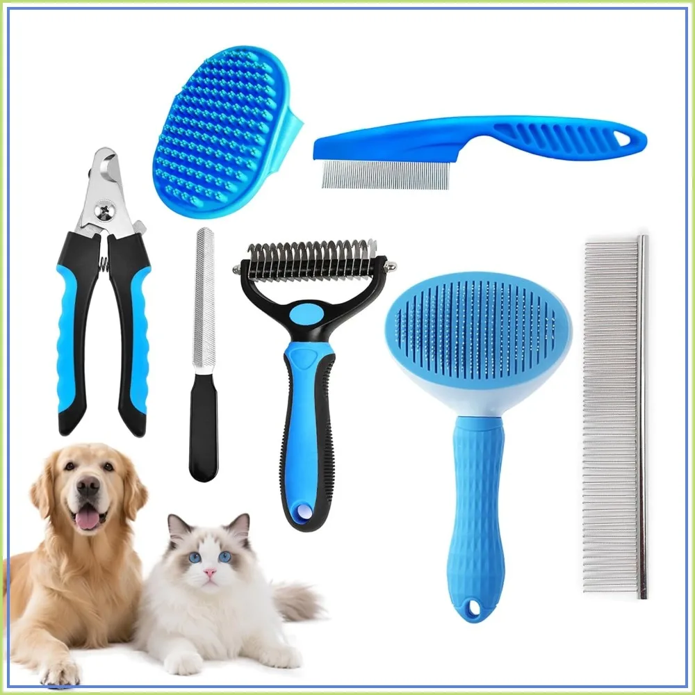 7PC Dog Grooming Brush Set for Shedding & Matted Fur, Self-Cleaning Slicker, Undercoat Rake, Flea Comb for Long Hair Pets Blue
7PC Dog Grooming Brush Set for Shedding & Matted Fur, Self-Cleaning Slicker, Undercoat Rake, Flea Comb for Long Hair Pets Blue