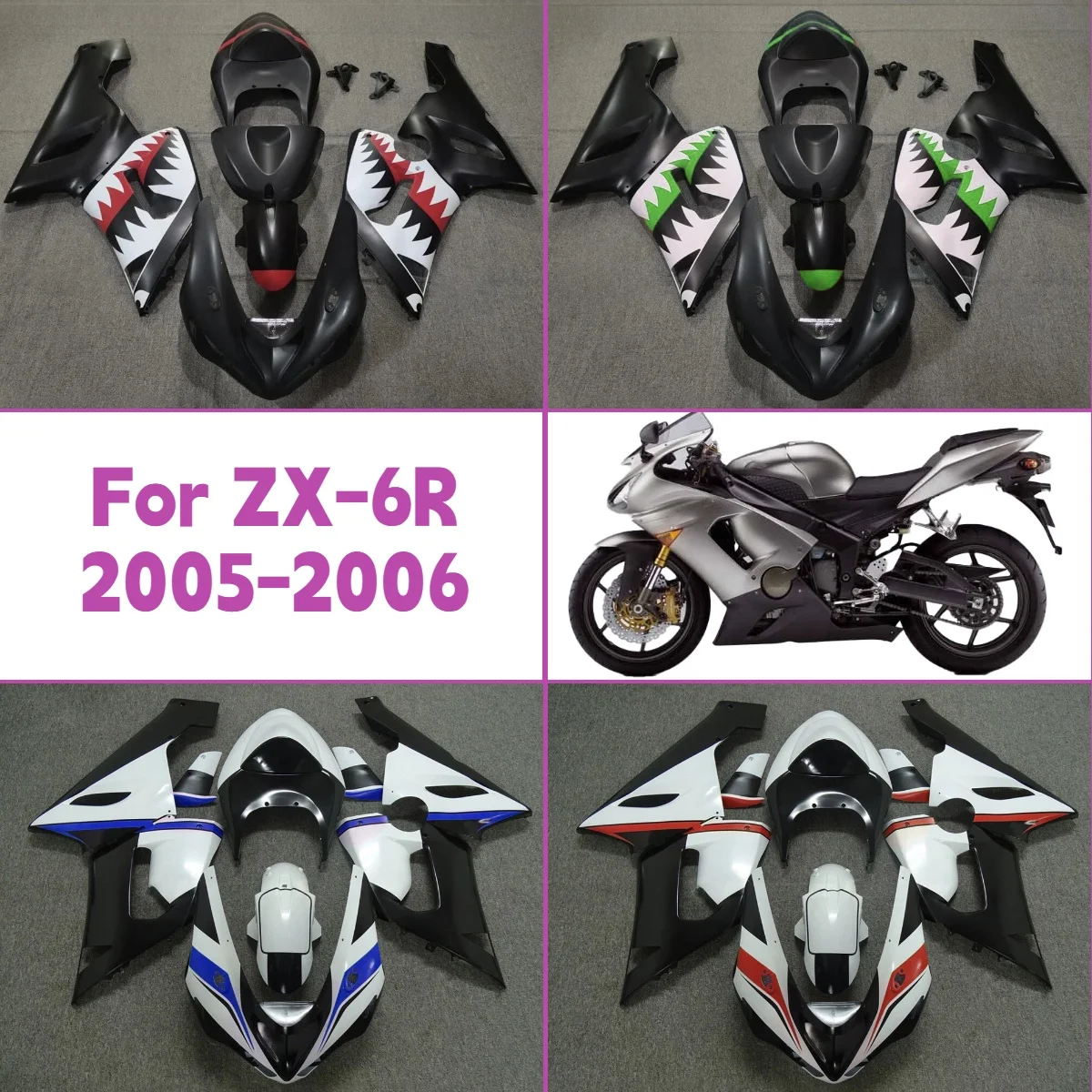 Fairing Set 2005 2006 ZX-6R Black White Fairings Kit Plastic Injection Molded Custom For 05 06 Kawasaki ZX-6R
Fairing Set 2005 2006 ZX-6R Black White Fairings Kit Plastic Injection Molded Custom For 05 06 Kawasaki ZX-6R