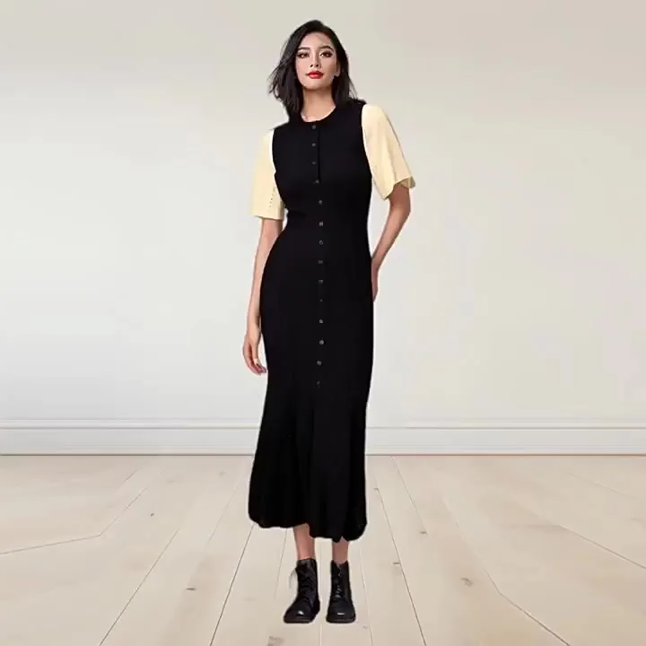 Spring Summer Knitted Long Dress Women O Neck Short Sleeve Single Breasted Vintage Dress Evening Party Dresses
Spring Summer Knitted Long Dress Women O Neck Short Sleeve Single Breasted Vintage Dress Evening Party Dresses
