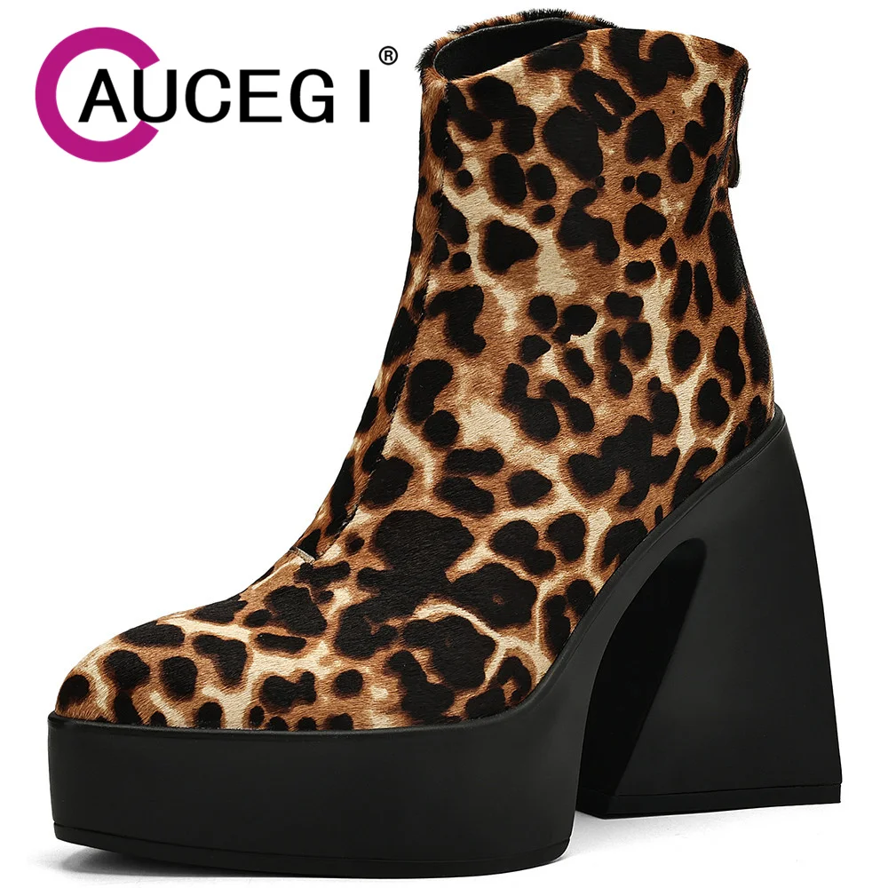 Aucegi Mature Women New Autumn Platform Chunky Heels Pointed Ankle Boots Leopard Horsehair Back Zipper Manual Made Shoes
Aucegi Mature Women New Autumn Platform Chunky Heels Pointed Ankle Boots Leopard Horsehair Back Zipper Manual Made Shoes