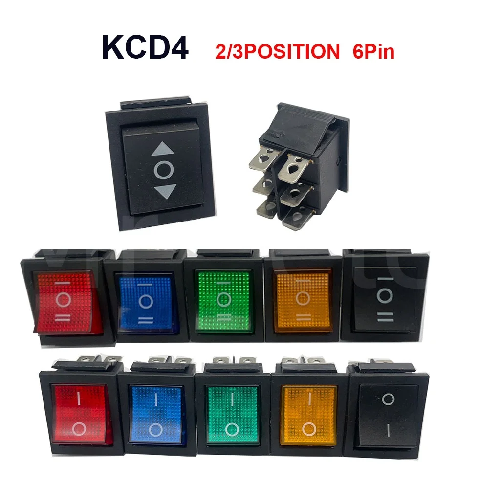 KCD4 Rocker Switch Power Switch 2 position/ 3 position 6 Pins Electrical equipment With Light Switch 16A 250VAC/ 20A 125VAC 1PCS
KCD4 Rocker Switch Power Switch 2 position/ 3 position 6 Pins Electrical equipment With Light Switch 16A 250VAC/ 20A 125VAC 1PCS