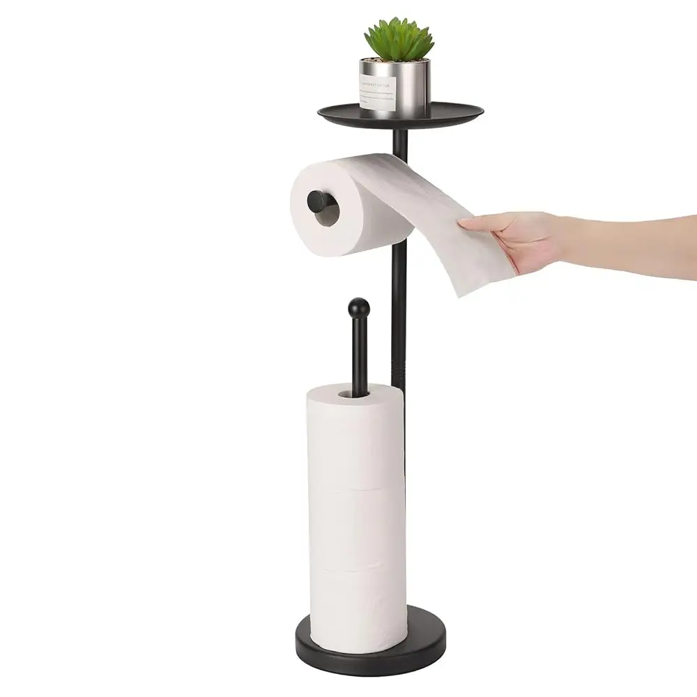 Toilet Paper Holder Stand with Phone Shelf, Freestanding TP Holder, Holds 5 Rolls, Stainless Steel (Black)
Toilet Paper Holder Stand with Phone Shelf, Freestanding TP Holder, Holds 5 Rolls, Stainless Steel (Black)