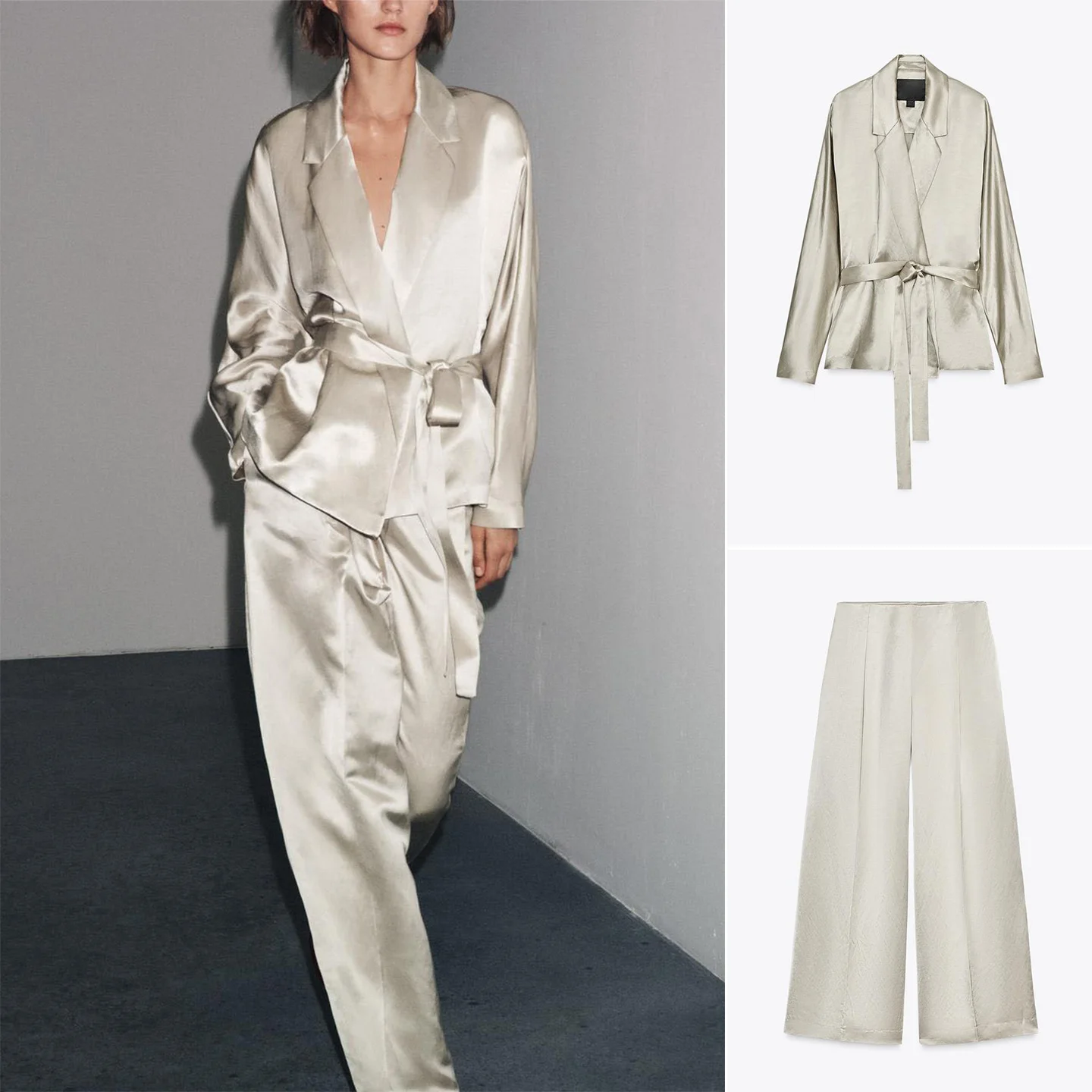 Костюм с шелковой атласной текстурой Jaet Long Sve с отложным воротником, повседневная офисная одежда, широкие брюки со сложенным подолом
Костюм с шелковой атласной текстурой Jaet Long Sve с отложным воротником, повседневная офисная одежда, широкие брюки со сложенным подолом