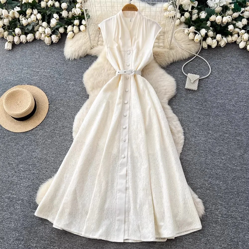 Luxury Designer Lace Embroidery Patchwork Prom Evening Dresses For Women V-Neck Sleeveless Belt Office Lady Work Maxi Robe
Luxury Designer Lace Embroidery Patchwork Prom Evening Dresses For Women V-Neck Sleeveless Belt Office Lady Work Maxi Robe