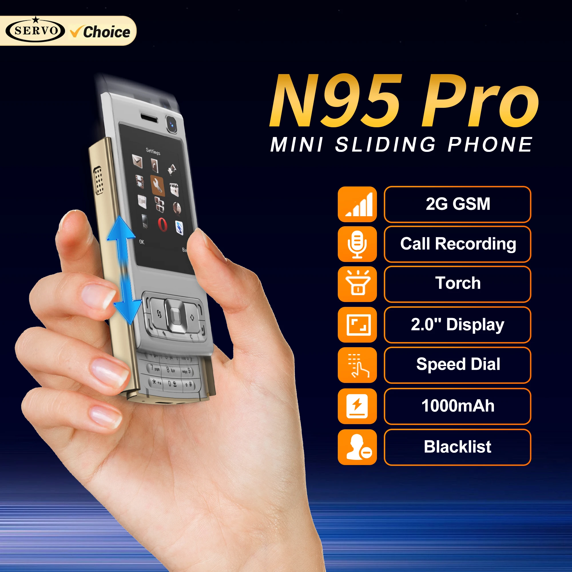 SERVO N95 PRO Слайдер для мобильного телефона, 2 SIM-карты, запись вызовов, скоростной набор, волшебный голосовой видеоплеер, фонарик, 2G GSM, мобильные телефоны
SERVO N95 PRO Слайдер для мобильного телефона, 2 SIM-карты, запись вызовов, скоростной набор, волшебный голосовой видеоплеер, фонарик, 2G GSM, мобильные телефоны