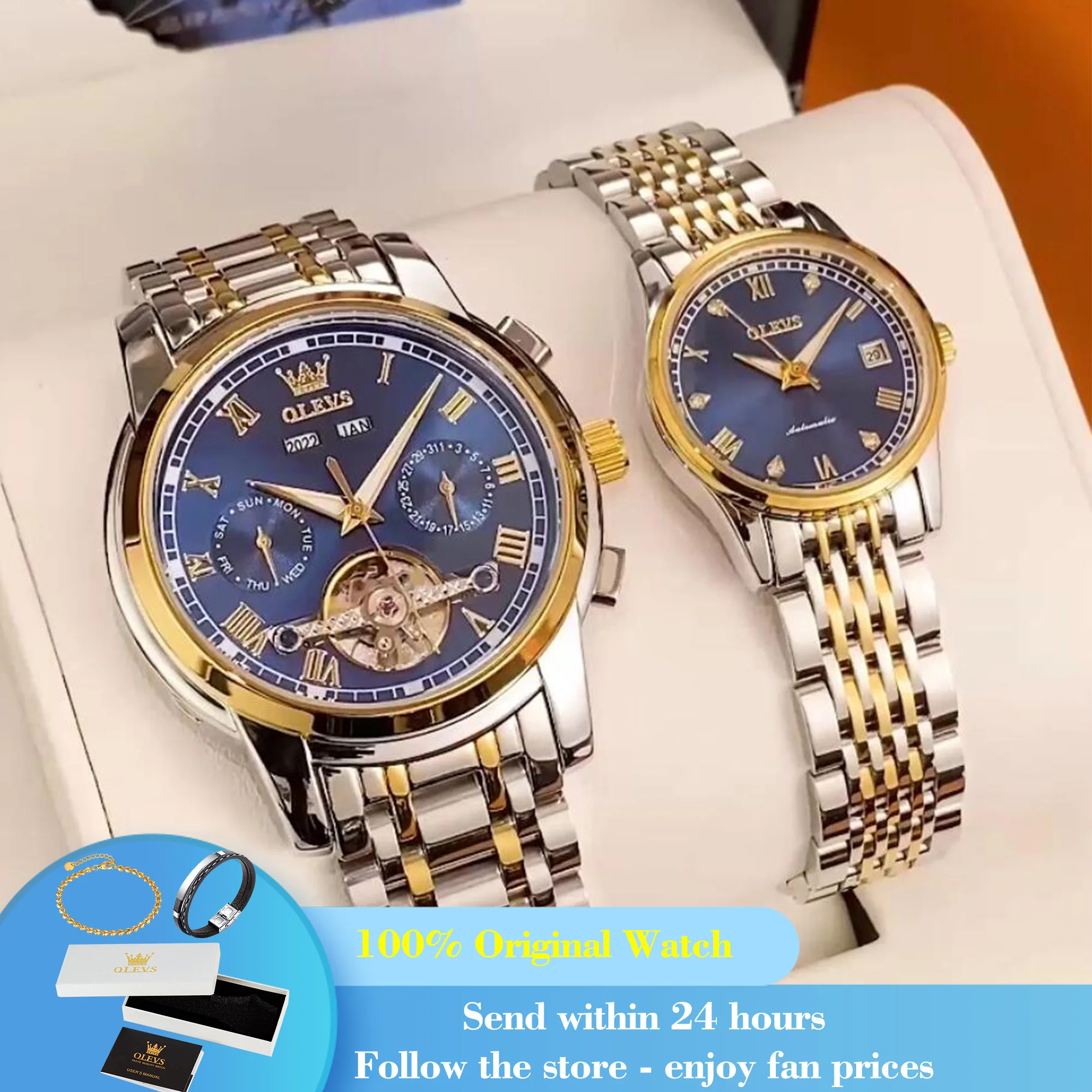 OLEVS Automatic Couple Watch Roman Scale Original Auto Date Mechanical Wristwatch Luxury Business Waterproof Watch For Men Women 
OLEVS Automatic Couple Watch Roman Scale Original Auto Date Mechanical Wristwatch Luxury Business Waterproof Watch For Men Women