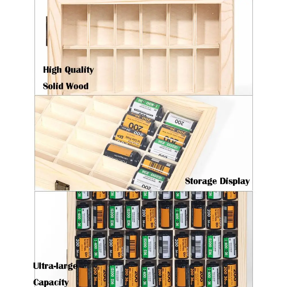 30/48/80Grids 135 35mm Film Cassette Wooden Storage Box Dustproof High-Capacity Display Case Suitable For Kodak Film Storage Box
30/48/80Grids 135 35mm Film Cassette Wooden Storage Box Dustproof High-Capacity Display Case Suitable For Kodak Film Storage Box