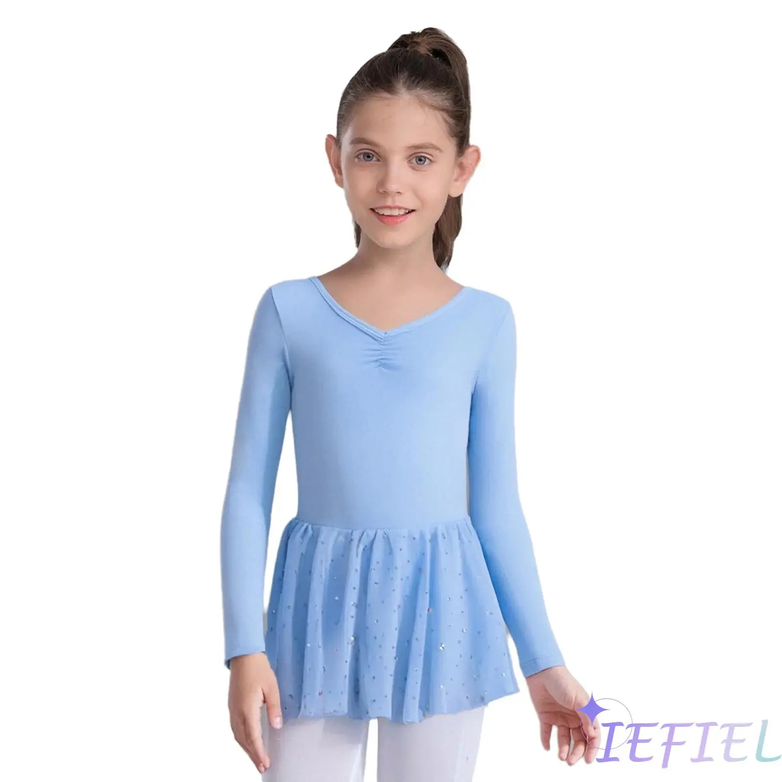 Kids Girls Gymnastics Lyrical Dance Dresses Front Ruched Long Sleeve Back Bowknot Sequins Dress Ballet Practice Dance Clothes
Kids Girls Gymnastics Lyrical Dance Dresses Front Ruched Long Sleeve Back Bowknot Sequins Dress Ballet Practice Dance Clothes