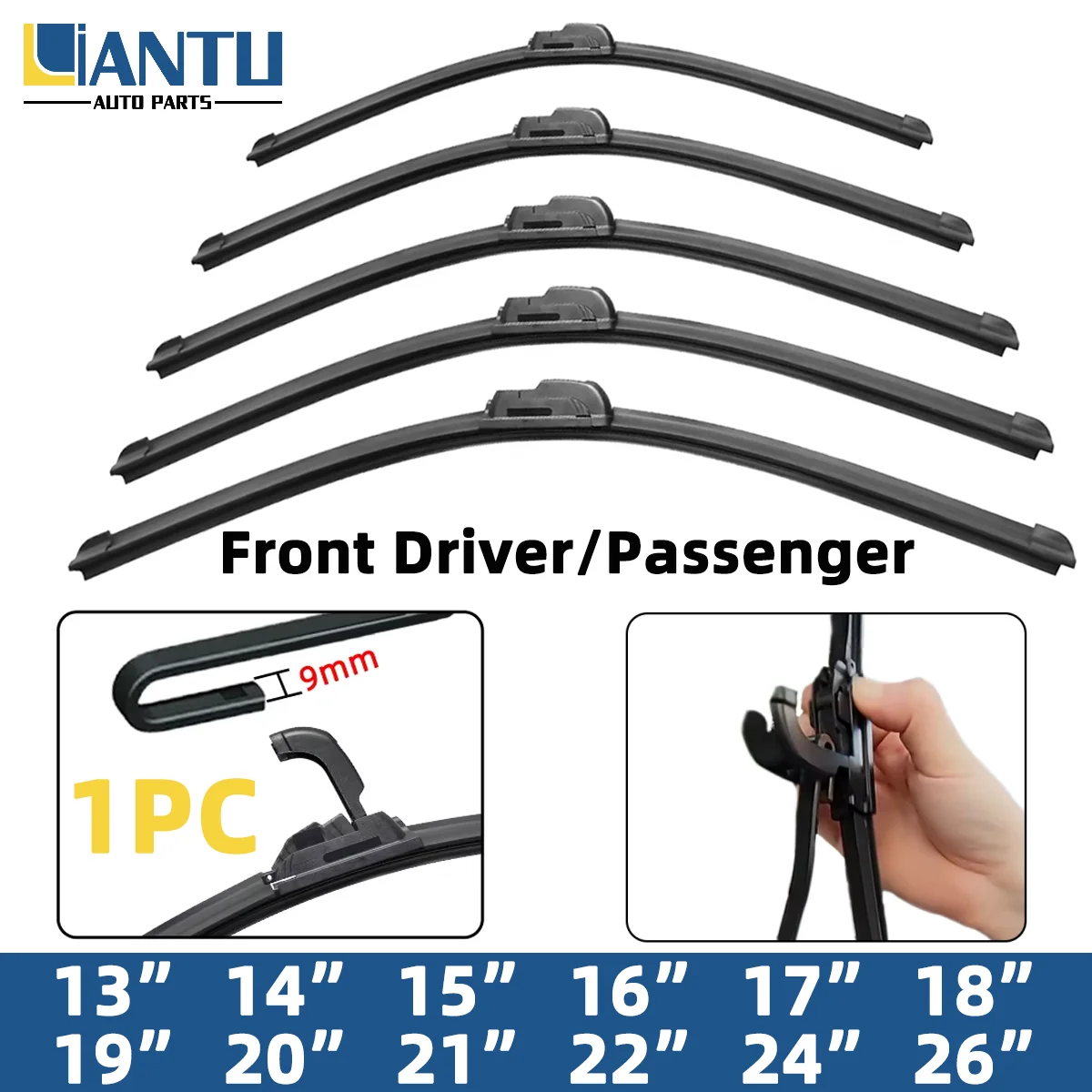 1PC Front Car Windshield Wiper Blade Universal 9mm J Hook Type Driver Passenger 13" 14" 16" 18" 19" 20" 21" 22" 24" 26"
1PC Front Car Windshield Wiper Blade Universal 9mm J Hook Type Driver Passenger 13" 14" 16" 18" 19" 20" 21" 22" 24" 26"