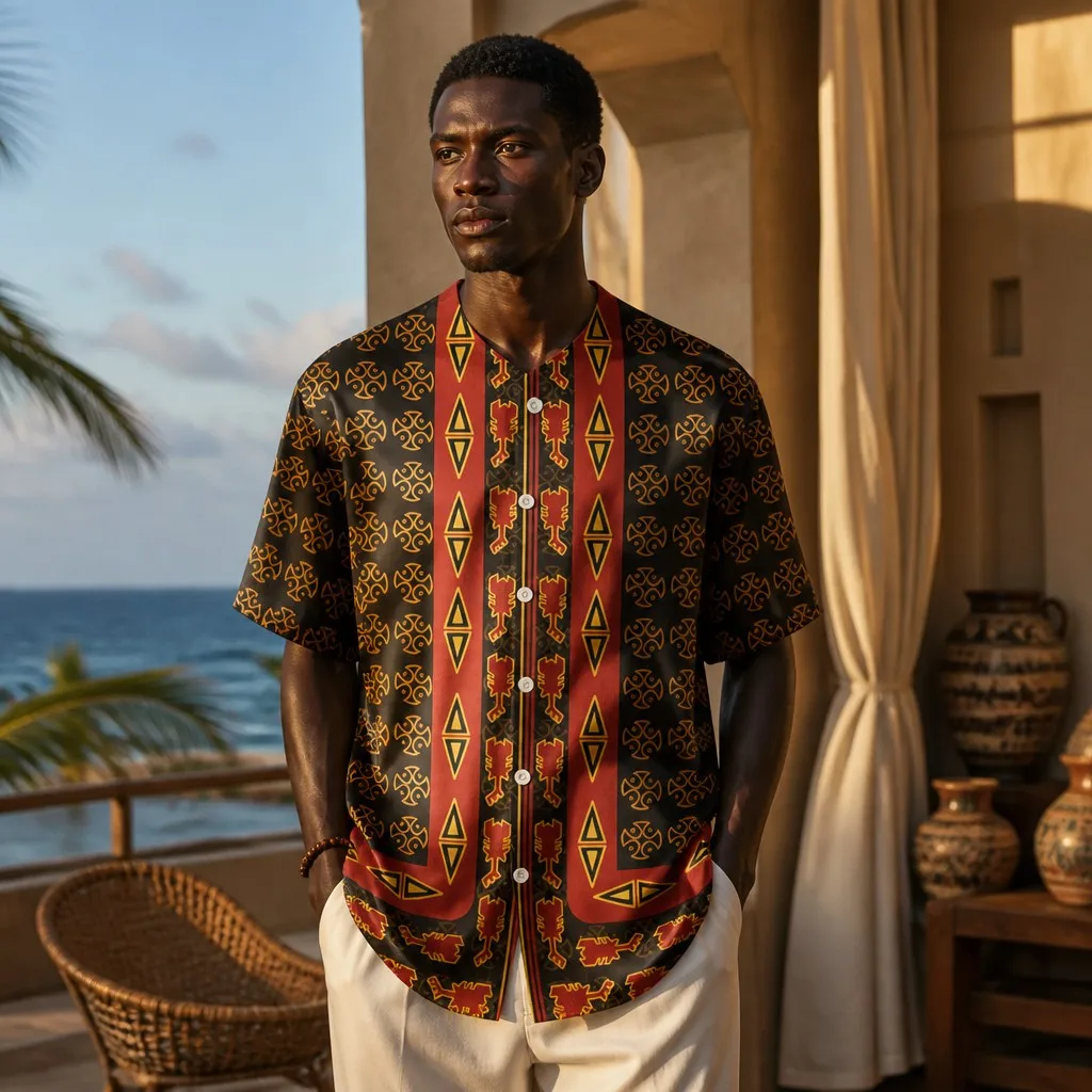 Men's Satin Baseball Jacket-Style Top — Printed, Crew Neck, Short Sleeve, Button-Front — Classic, Smooth, and Casual
Men's Satin Baseball Jacket-Style Top — Printed, Crew Neck, Short Sleeve, Button-Front — Classic, Smooth, and Casual