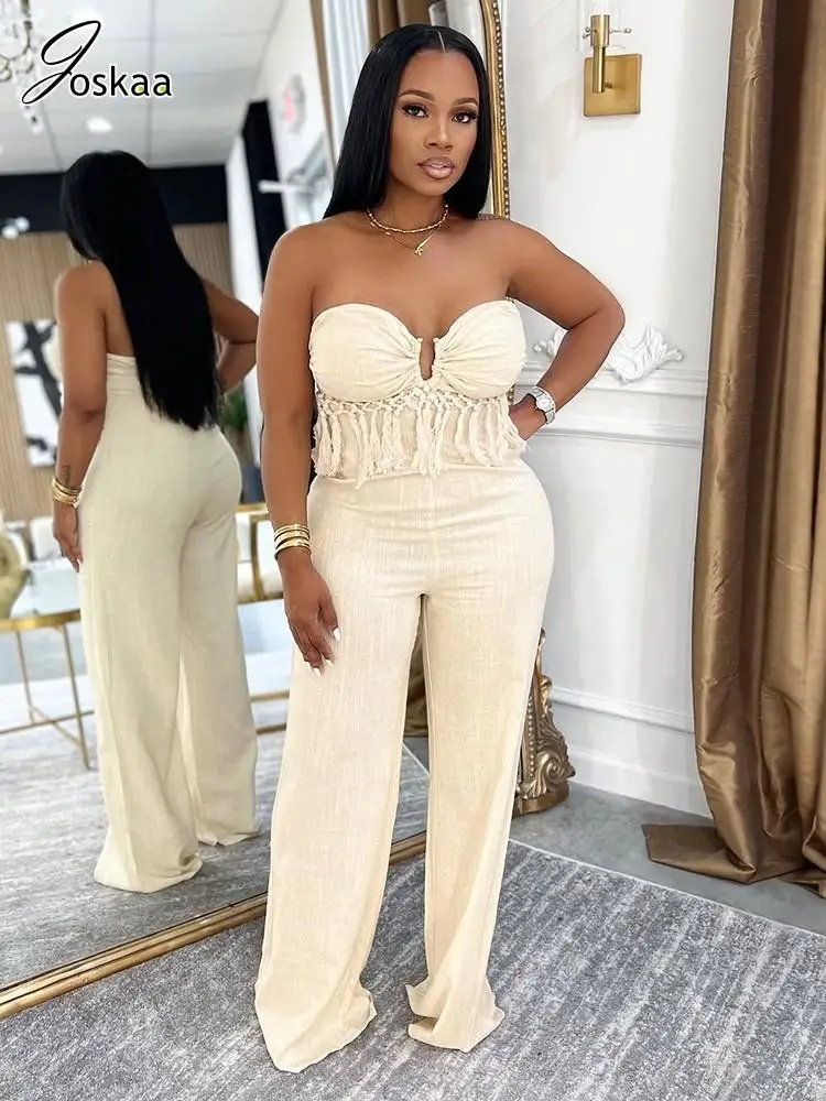 Joskaa 2025 Fall Women's Metal Decoration Strapless Wide Leg Jumpsuit Sexy Tassel Backless Zip One Piece Rompers Party Clubwear
Joskaa 2025 Fall Women's Metal Decoration Strapless Wide Leg Jumpsuit Sexy Tassel Backless Zip One Piece Rompers Party Clubwear