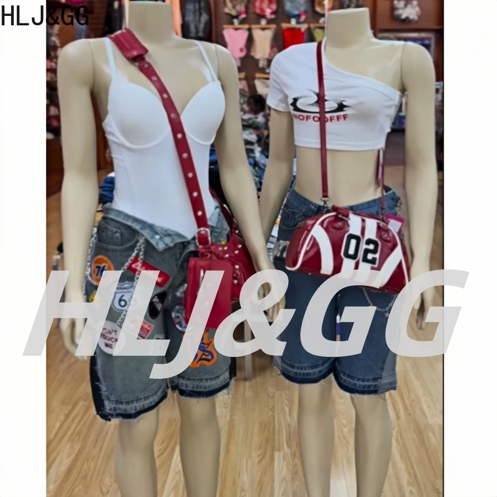 HLJ&GG Blue Retro Fashion Denim Two Piece Sets Women One Shoulder Short Sleeve Crop Top+Jeans Shorts Outfits Fashion Streetwear
HLJ&GG Blue Retro Fashion Denim Two Piece Sets Women One Shoulder Short Sleeve Crop Top+Jeans Shorts Outfits Fashion Streetwear