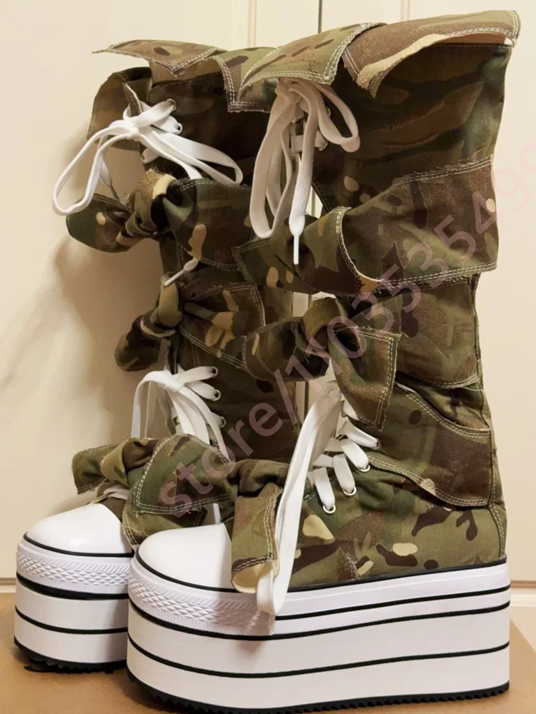Women's Platform Bow Camouflage Canvas Boots Round Toe Street Punk Style Casual Party Stage Autumn New Fashion Long Boots
Women's Platform Bow Camouflage Canvas Boots Round Toe Street Punk Style Casual Party Stage Autumn New Fashion Long Boots