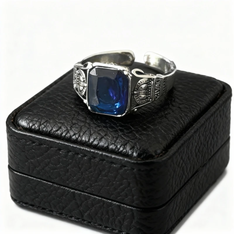 Retro Crown Men's Single Ring - Square Blue Zircon Inlaid Trendy Handsome Dominant Adjustable Open Band Jewelry Accessory
Retro Crown Men's Single Ring - Square Blue Zircon Inlaid Trendy Handsome Dominant Adjustable Open Band Jewelry Accessory