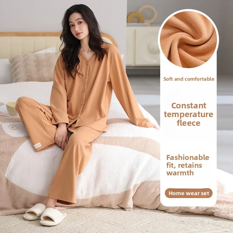 Thickened Long Sleeve Sleepwear Women's Autumn Winter Home Clothes V-neck Button Style Soft Dervo Fleece Outerwear Suitable
Thickened Long Sleeve Sleepwear Women's Autumn Winter Home Clothes V-neck Button Style Soft Dervo Fleece Outerwear Suitable
