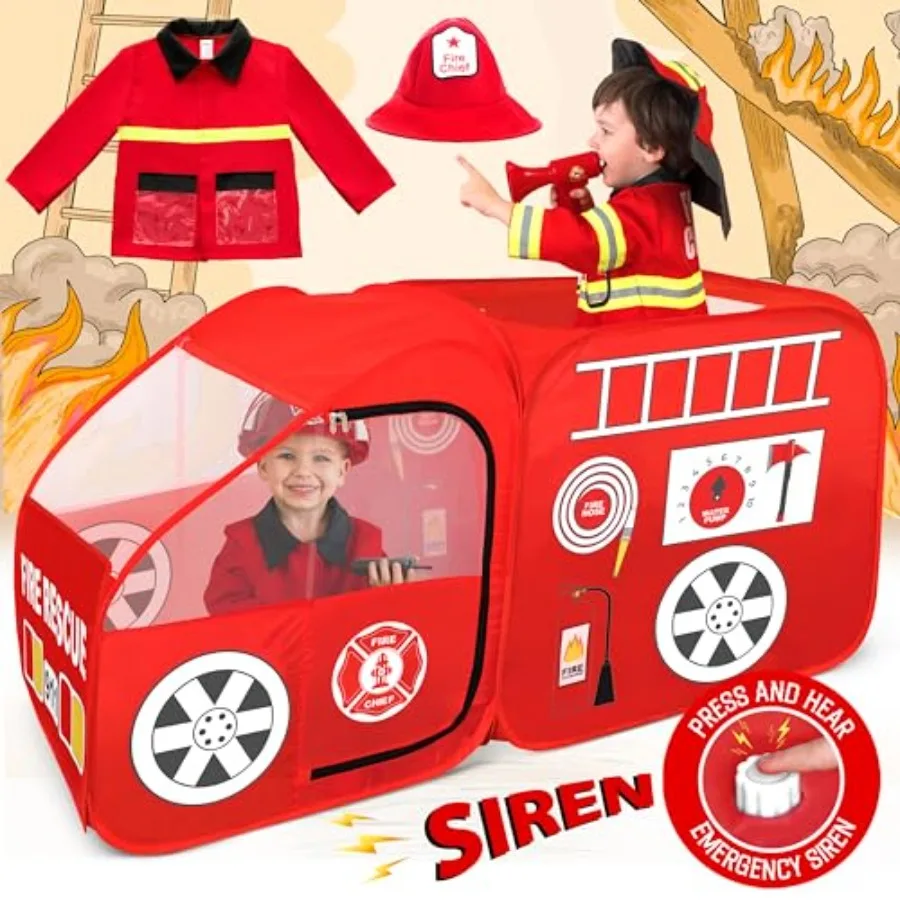 Fire Truck Play Tent with Siren Button Firefighter Hat Jacket and Hose Ultimate Firefighter Pop-Up Tent for Toddlers and
Fire Truck Play Tent with Siren Button Firefighter Hat Jacket and Hose Ultimate Firefighter Pop-Up Tent for Toddlers and