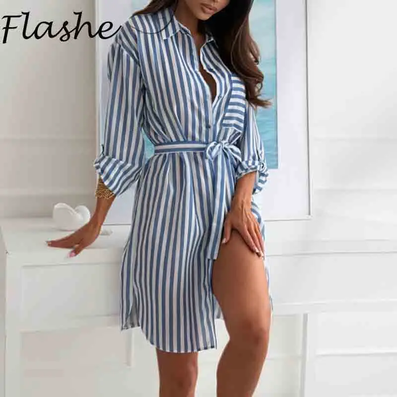 Women Long Sleeve Striped Shirt Dress Women Casual Turn Down Collar Cardigan Dresses For Women Beach Holiday Short Dress
Women Long Sleeve Striped Shirt Dress Women Casual Turn Down Collar Cardigan Dresses For Women Beach Holiday Short Dress