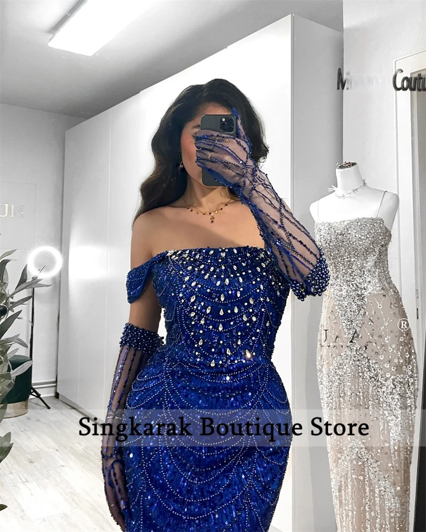 Royal Blue Women's Evening Dresses 2025 Beading Crystals Pearls Wedding Party Dress Prom Gown With Gloves Customized
Royal Blue Women's Evening Dresses 2025 Beading Crystals Pearls Wedding Party Dress Prom Gown With Gloves Customized