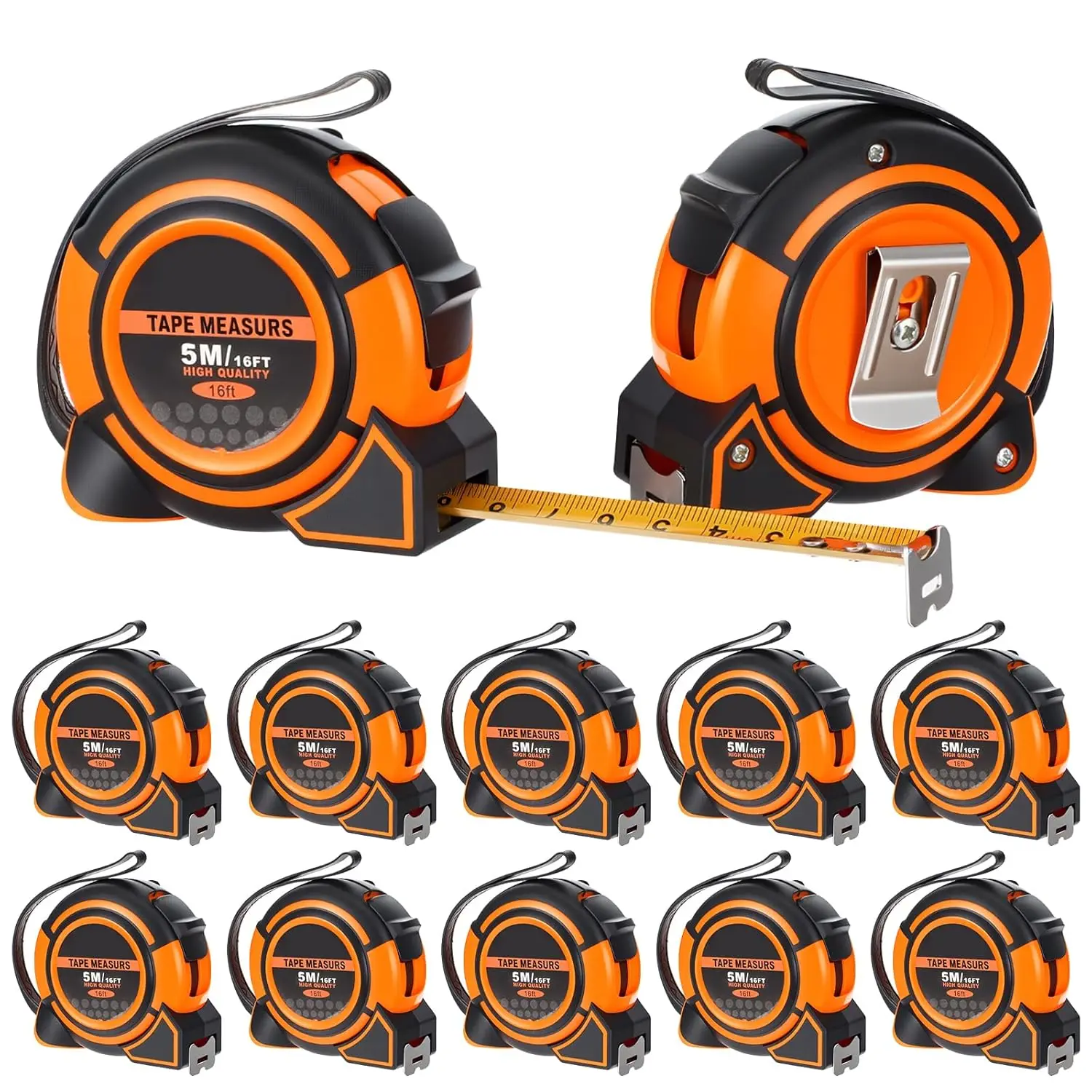 12-Piece Retractable Measuring Tape Set, 16 ft with Fractions, Easy Read Yellow for Engineers and Contractors
12-Piece Retractable Measuring Tape Set, 16 ft with Fractions, Easy Read Yellow for Engineers and Contractors