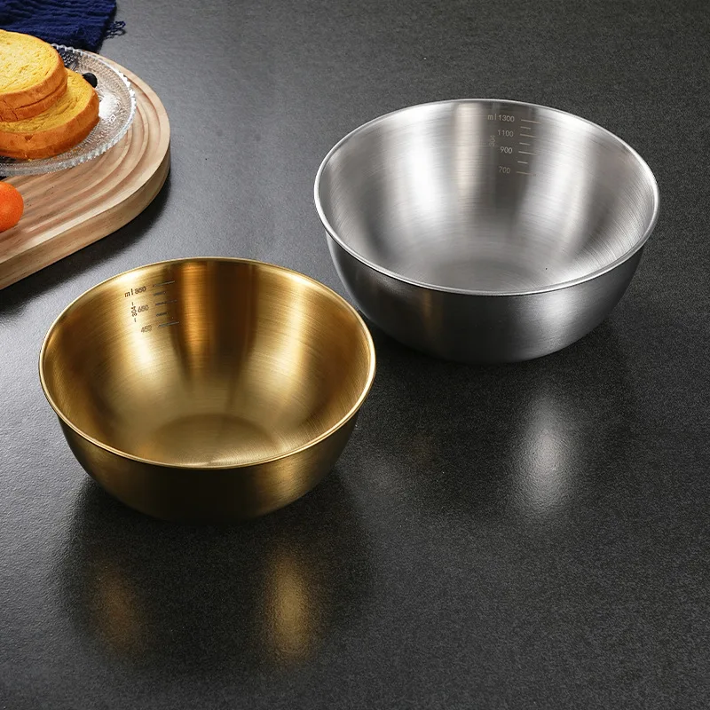 Korean-style stainless steel salad bowl, household noodle bowl, commercial salad bowl with scale, kitchen baking and dough mixin
Korean-style stainless steel salad bowl, household noodle bowl, commercial salad bowl with scale, kitchen baking and dough mixin