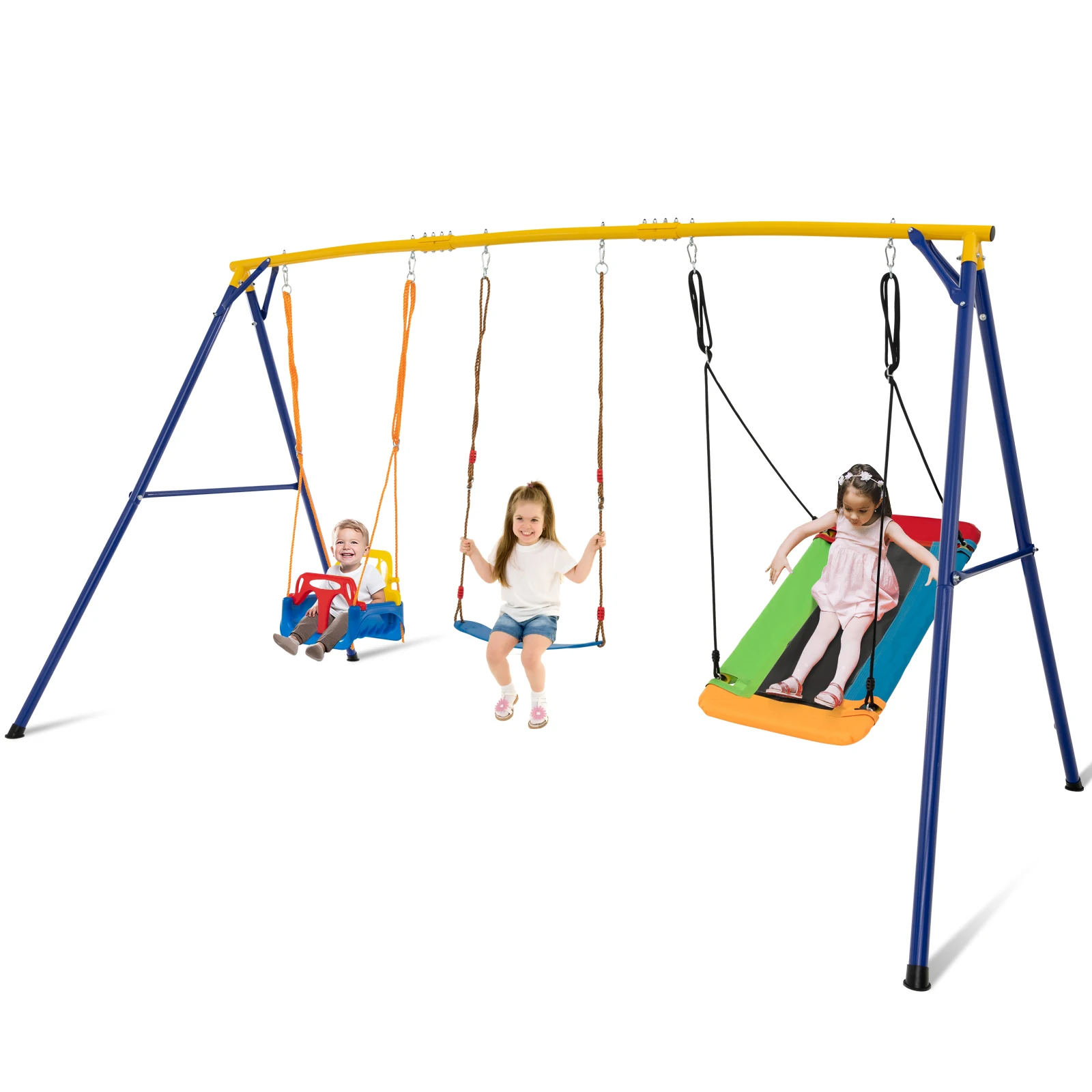 3-in-1 Kids Swing Set 660 LBS Carbon Steel Swing Frame w/Belt Swing for Toddlers
3-in-1 Kids Swing Set 660 LBS Carbon Steel Swing Frame w/Belt Swing for Toddlers