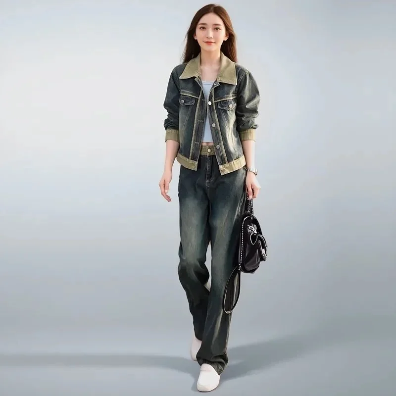 Cowboy Suit Women 2025 Spring and Autumn New item Age Reducing Retro Short Jacket Wide Leg Pants Contrasting Color Two-Piece Set 
Cowboy Suit Women 2025 Spring and Autumn New item Age Reducing Retro Short Jacket Wide Leg Pants Contrasting Color Two-Piece Set