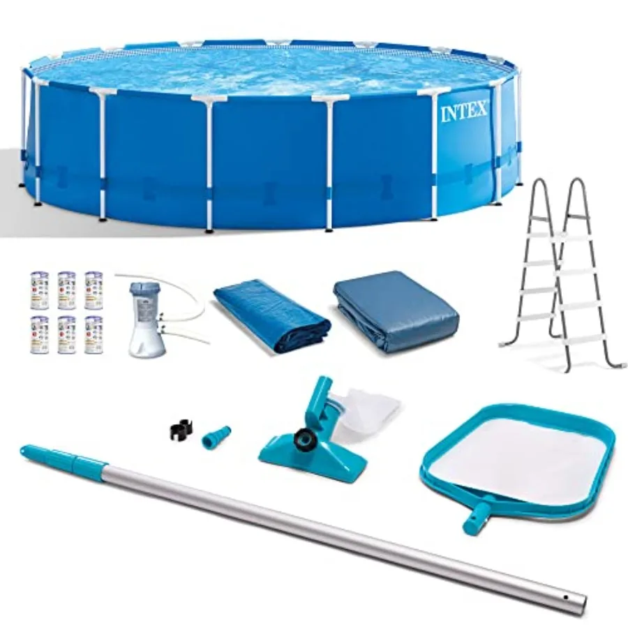 15' x 48 Round Above Ground Swimming Pool Set with Metal Frame Blue Color Includes Filter Pump Ladder Cover Maintenance Accesso
15' x 48 Round Above Ground Swimming Pool Set with Metal Frame Blue Color Includes Filter Pump Ladder Cover Maintenance Accesso