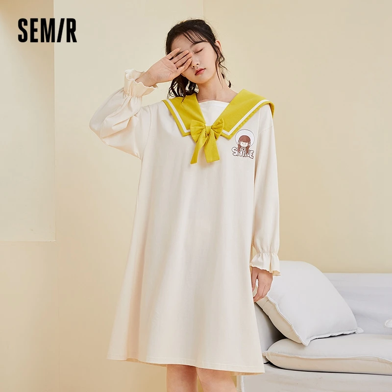 Ночная рубашка Semir из хлопка для девочек, Свободная Домашняя сорочка с милым мультяшным принтом, в студенческом стиле, осень
Ночная рубашка Semir из хлопка для девочек, Свободная Домашняя сорочка с милым мультяшным принтом, в студенческом стиле, осень