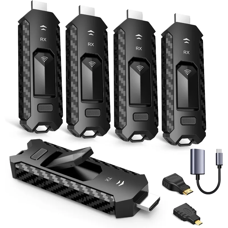 Wireless HDMI PRO- Transmitter and Four Receiver, Portable Multi-TVs Extender Kit, Plug and Play, Heat-Control, 5.8G/2.4G @60Hz
Wireless HDMI PRO- Transmitter and Four Receiver, Portable Multi-TVs Extender Kit, Plug and Play, Heat-Control, 5.8G/2.4G @60Hz