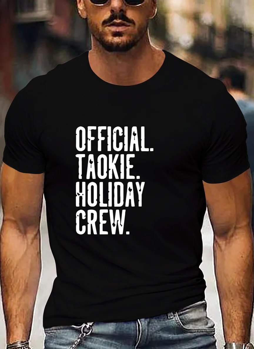 Men's Casual Short Sleeve Graphic Tee - "Official Taokie Holiday Crew" Slogan Print Black Crew Neck T-Shirt Summer Outdoor Wear
Men's Casual Short Sleeve Graphic Tee - "Official Taokie Holiday Crew" Slogan Print Black Crew Neck T-Shirt Summer Outdoor Wear