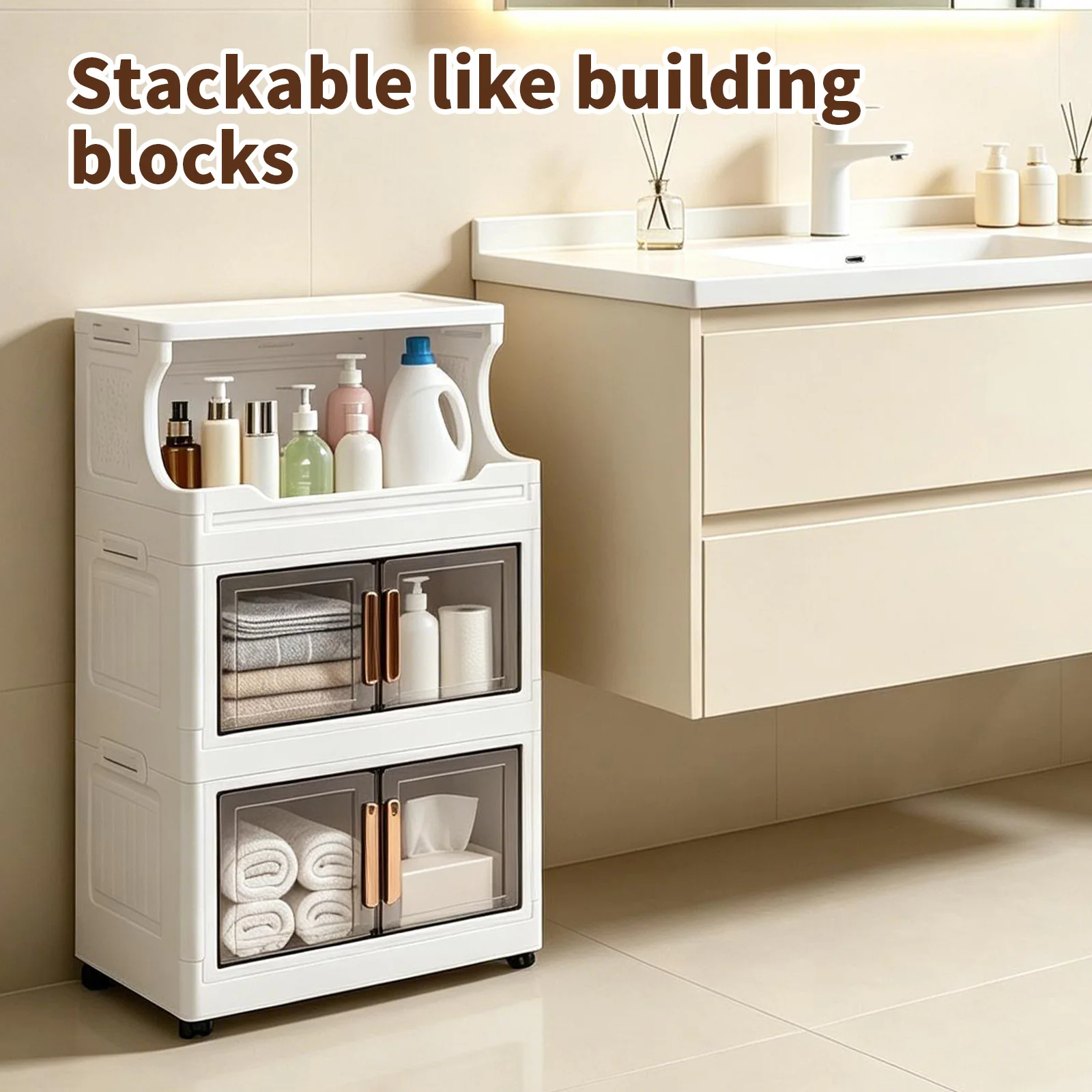 3 Tier Stackable Storage Cabinet with Doors and Wheels 42cm Stackable Closet Organizer Large Capacity for Home Office Dorm Room
3 Tier Stackable Storage Cabinet with Doors and Wheels 42cm Stackable Closet Organizer Large Capacity for Home Office Dorm Room