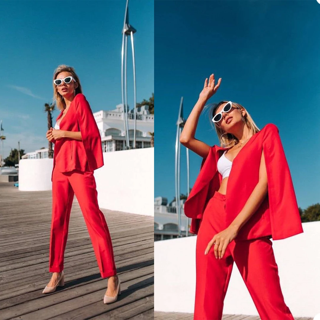 Summer Red Women Loose Suits Dresses 2 Pcs Ladies Blazer+Pant Formal Evening Party Tuxedos Pencil Pants Custom Made Sets Gown
Summer Red Women Loose Suits Dresses 2 Pcs Ladies Blazer+Pant Formal Evening Party Tuxedos Pencil Pants Custom Made Sets Gown