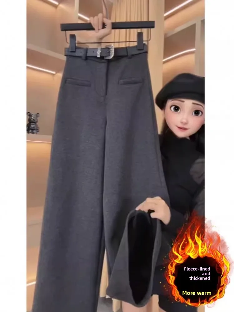 Women's Fleece Lined Wide Leg Pants Spring Autumn Winter Loose Slimming High Waist Straight Pocket Casual Suit Pants
Women's Fleece Lined Wide Leg Pants Spring Autumn Winter Loose Slimming High Waist Straight Pocket Casual Suit Pants