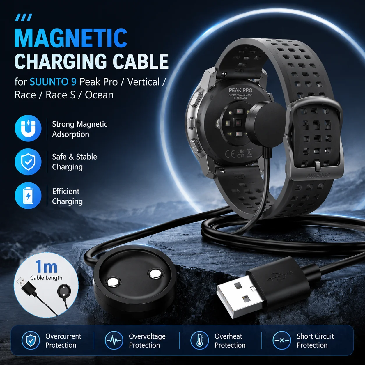 For SUUNTO 9 Peak Pro/Vertical/ Race/Race S/Ocean Charger USB Charger Smart Watch Charging Cable Replacement Charger Accessory
For SUUNTO 9 Peak Pro/Vertical/ Race/Race S/Ocean Charger USB Charger Smart Watch Charging Cable Replacement Charger Accessory