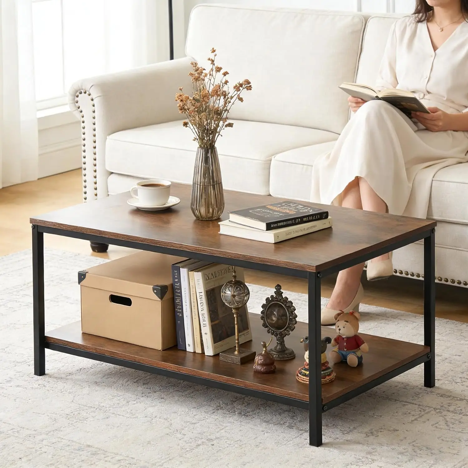 2-Tier Industrial Coee Table with Storage Shel or Small Aparent Living Room, RecWood and Stable Metal TV Stand Side End Table, R
2-Tier Industrial Coee Table with Storage Shel or Small Aparent Living Room, RecWood and Stable Metal TV Stand Side End Table, R