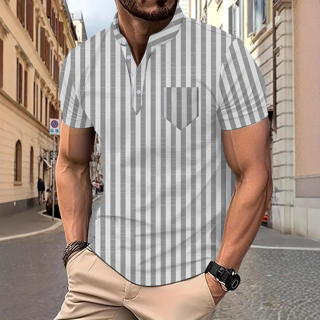 Summer Stripe Shirt Men Henley Neck Pocket Casual Hawaii Beach Short Sleeve Solid Color Male Tops T-shirts Vintage Streetwear
Summer Stripe Shirt Men Henley Neck Pocket Casual Hawaii Beach Short Sleeve Solid Color Male Tops T-shirts Vintage Streetwear