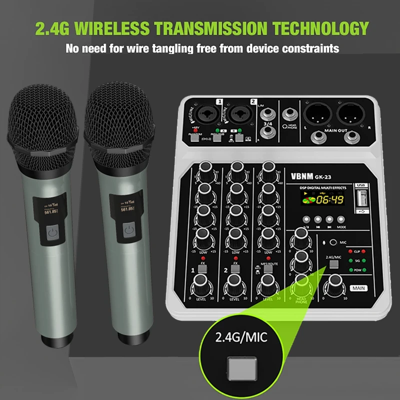 4-Channel Mixing Console with Wireless Microphone Kit USB Audio Mixer 48V Phantom Power Professional for DJ Karaoke PC Guitar
4-Channel Mixing Console with Wireless Microphone Kit USB Audio Mixer 48V Phantom Power Professional for DJ Karaoke PC Guitar