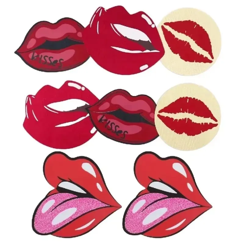 8pcs KISS Red Lip print Shape Women Self-Adhesive Disposable Satin Nipple Cover Breast Pasties Stickers for Strapless Clothes 
8pcs KISS Red Lip print Shape Women Self-Adhesive Disposable Satin Nipple Cover Breast Pasties Stickers for Strapless Clothes